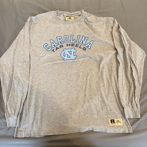 VTG UNC Tar Heels T Shirt L Grey Long Sleeve Russell Pro Cotton